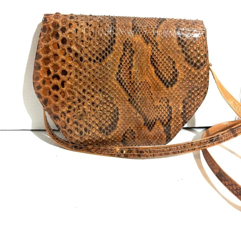 Brown vintage Snake leather Crossbody Bag